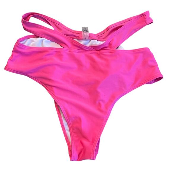 Hot Pink Criss-Cross High-Waisted Bikini Swim Bottom 1X - Picture 2 of 6